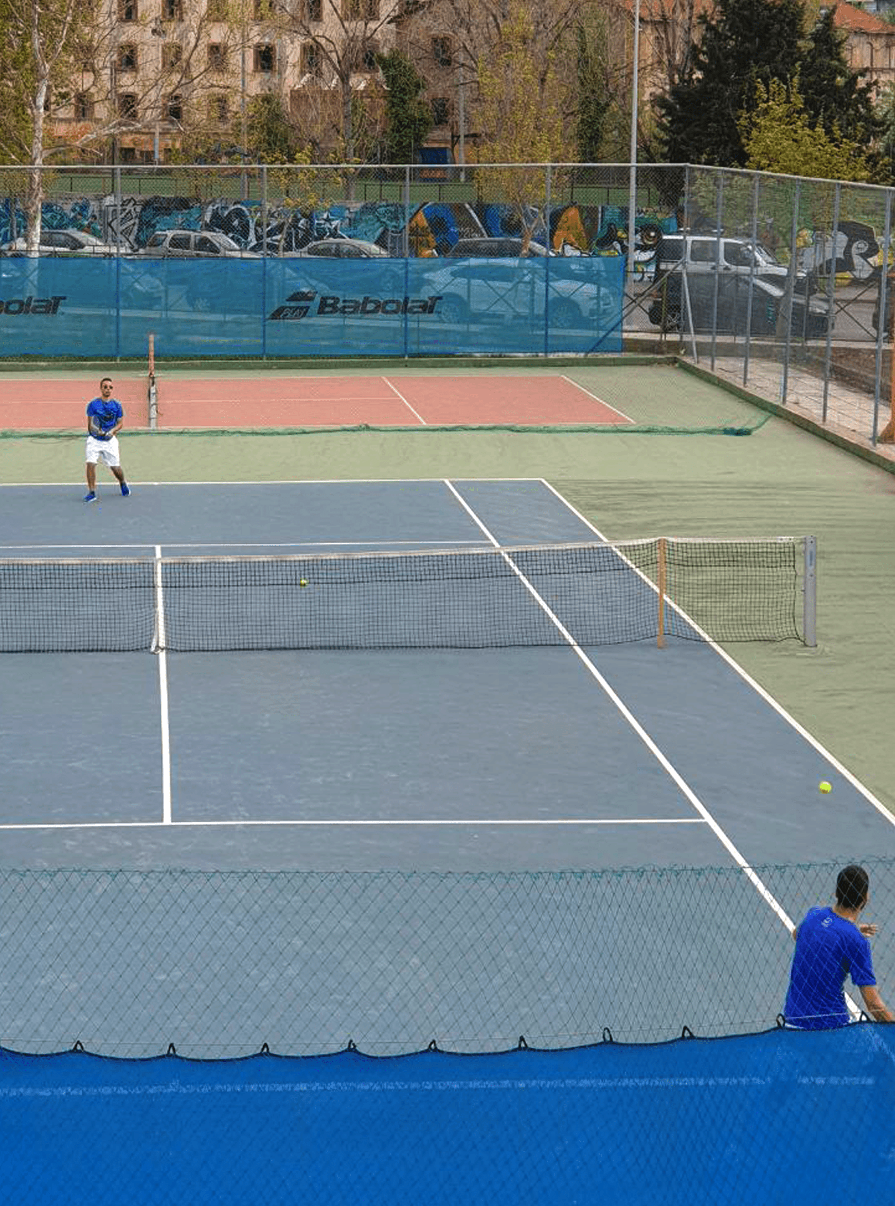 Playing tennis